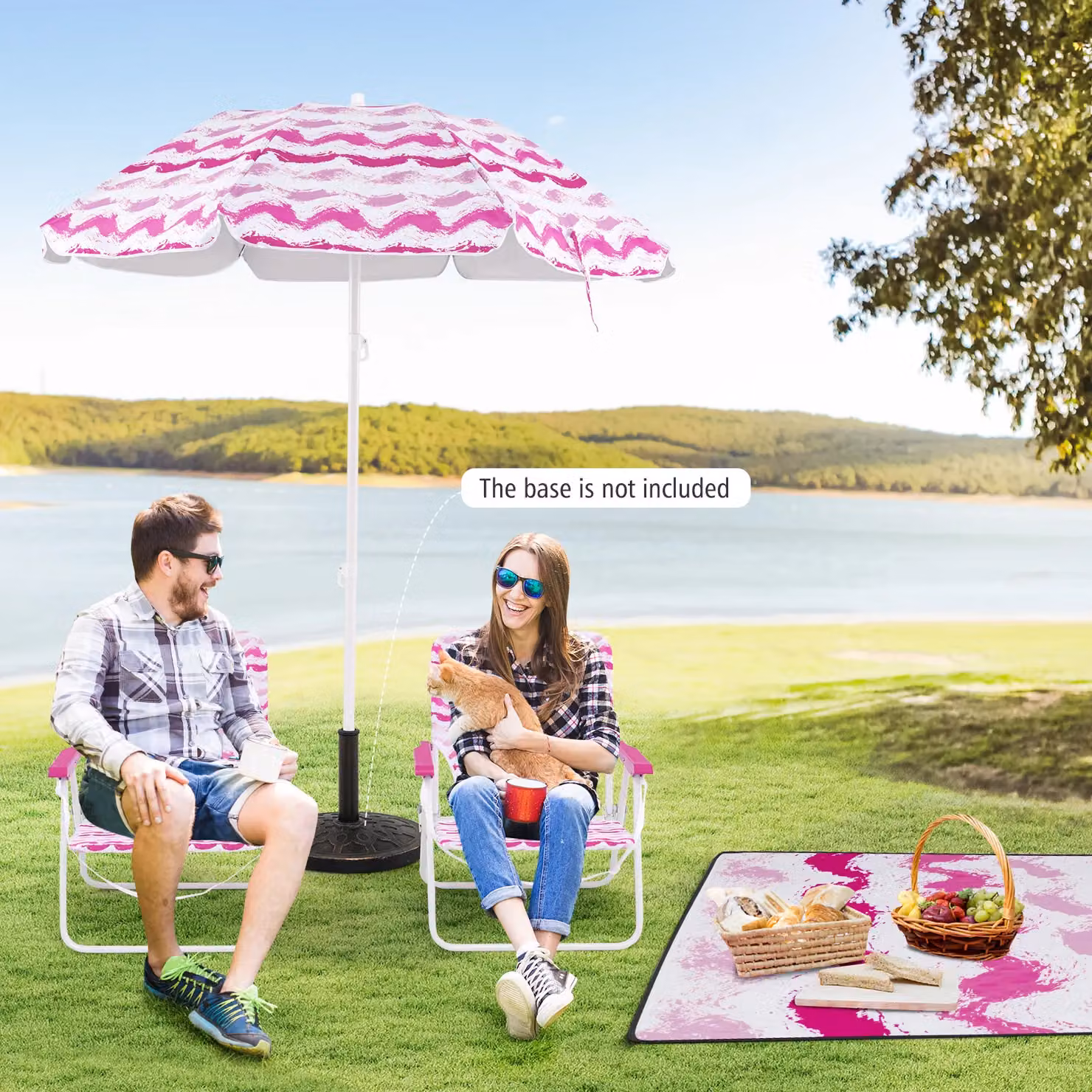 Costway 4 Piece Pink Beach Umbrella and Foldable Chair Set with UPF 50+ Protection – 2