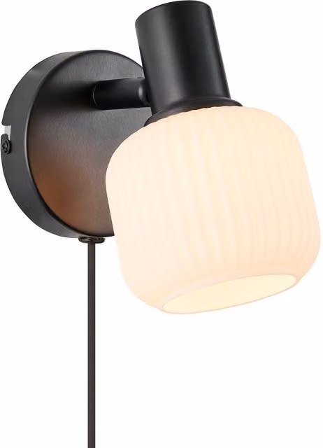 Nordlux Milford Modern Black Glass and Metal Wall Light with E14 Mains Plug-In Connection – 1