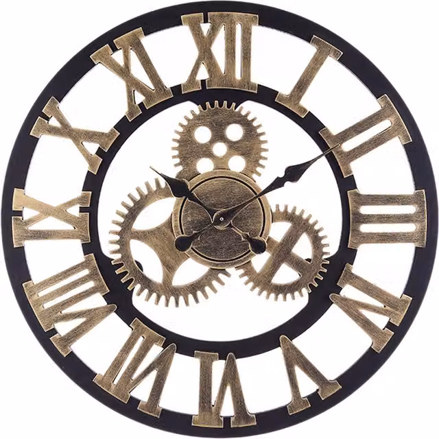Lifeideas Gold Steampunk Style Round Analog Metal Wall Clock with 3D Roman Numerals