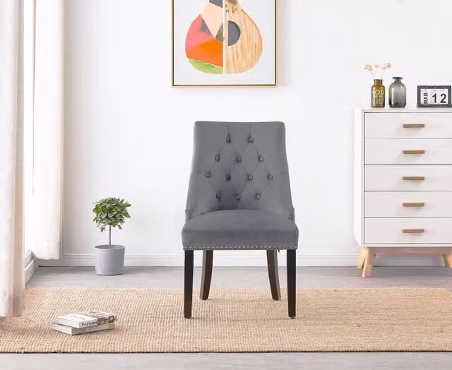 Life Interiors Windsor Single Knocker Back Velvet Dining Chair with Solid Wood Legs in Dark Grey