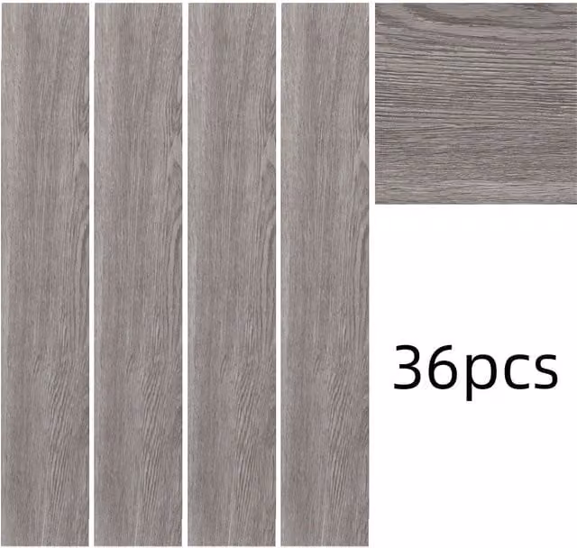 Living and Home 36-Piece Self-Adhesive Waterproof PVC Wood Grain Effect Flooring in Grey Oak, 5m² Pack – 1