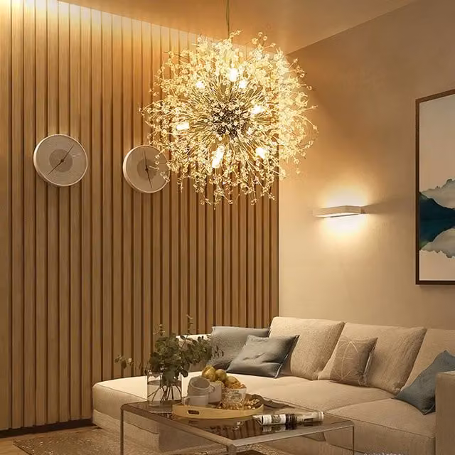 Livingandhome Sputnik Star Hanging Pendant Light in Chrome and Crystal