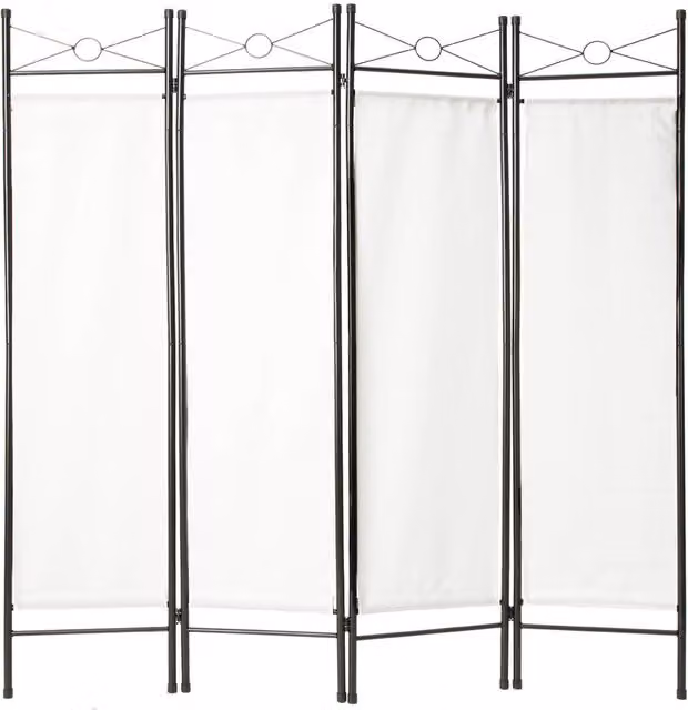 tectake 4-Section Modern Metal Room Divider Privacy Screen, White, W/H: 180 x 160 cm