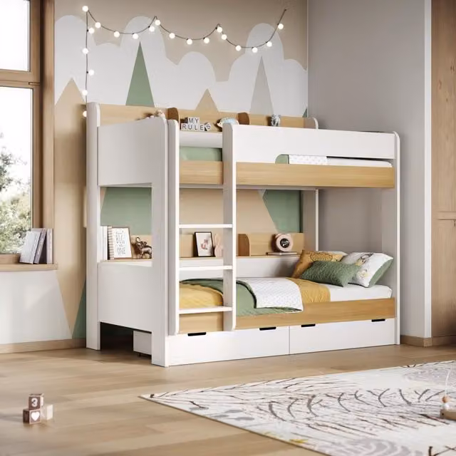 Flair Eddie Oak Solid Wood Childrens Storage Bunk Bed with Drawers