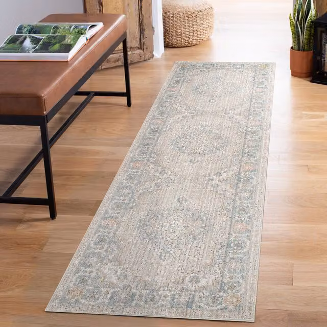 Desire Rugs Maia Traditional Floral Machine Woven Washable Non Slip Low Pile Area Rug in Beige and Yellow, Width: 220 cm