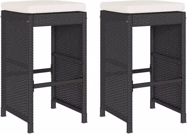 Berkfield Home Set of 2 Black Poly Rattan Garden Bar Stools with Removable Fabric Cushions