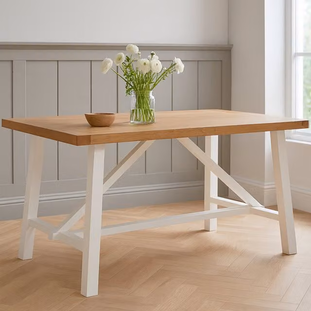 Orsina Rectangular Rustic Oak and Birch Wood Dining Table in White