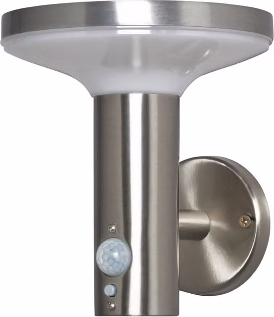 Litecraft Uris Solar LED Outdoor Wall Light with Motion Sensor in Silver Stainless Steel
