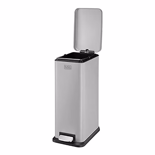 BLACK+DECKER BXBN00014E 20L Grey Slimline Stainless Steel Pedal Bin with Soft Close Lid and Removable Inner Bucket, H 56cm x W 22cm x D 36cm – 3