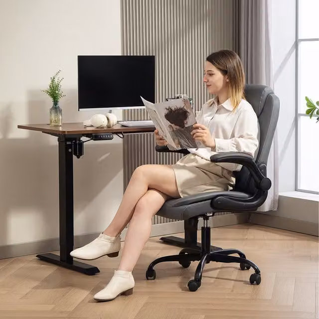 HOMCOM Executive Office Chair with Flip-Up Armrests in Charcoal Grey PU Leather