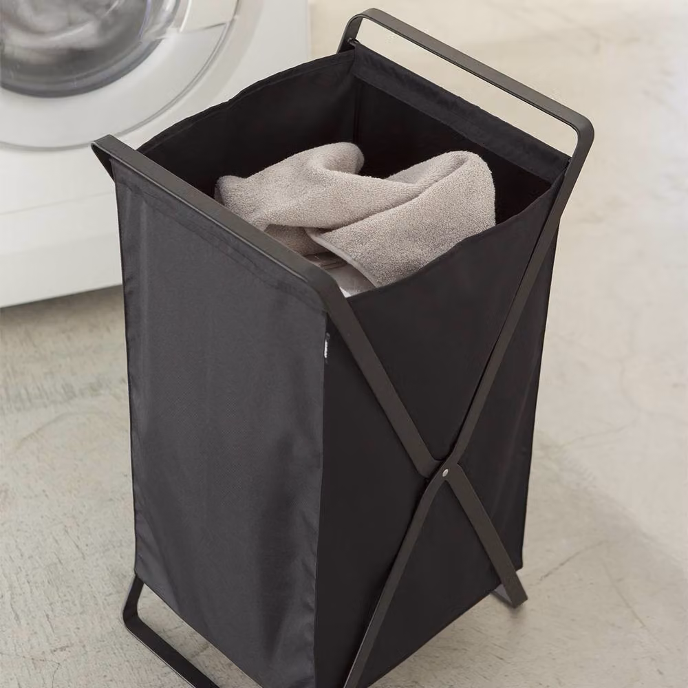 Yamazaki Tower Black Foldable Laundry Basket with Handles, W: 30 cm, H: 36 cm, D: 22 cm – 3