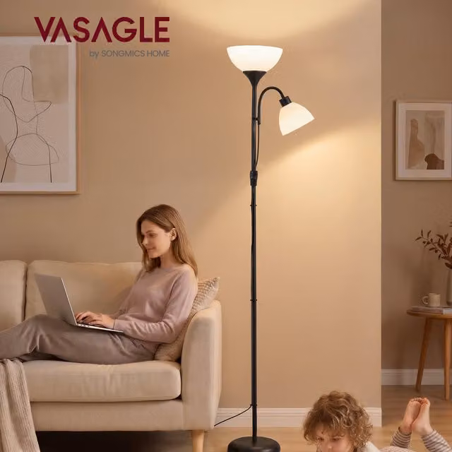 VASAGLE Black LED Floor Lamp with Adjustable Reading Light and Uplighter