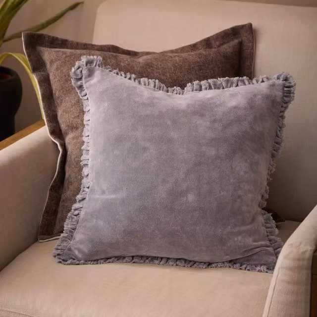 Make it a Home Bertie Washed Cotton Velvet Square Cushion in Pink/Purple