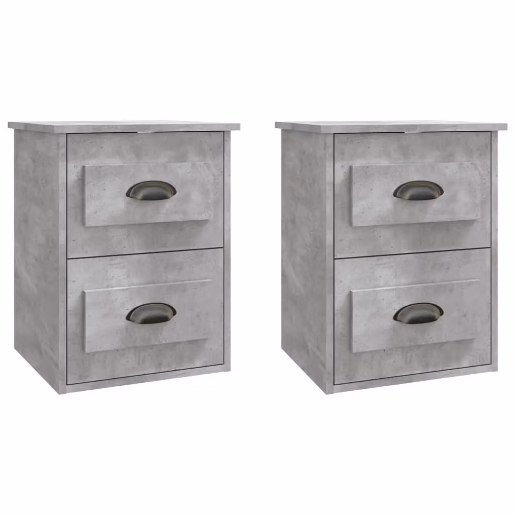 Berkfield Home Wall-mounted Bedside Cabinets, 2 Piece Set in Concrete Grey, W: 41.5 cm, D: 36 cm, H: 53 cm – 2