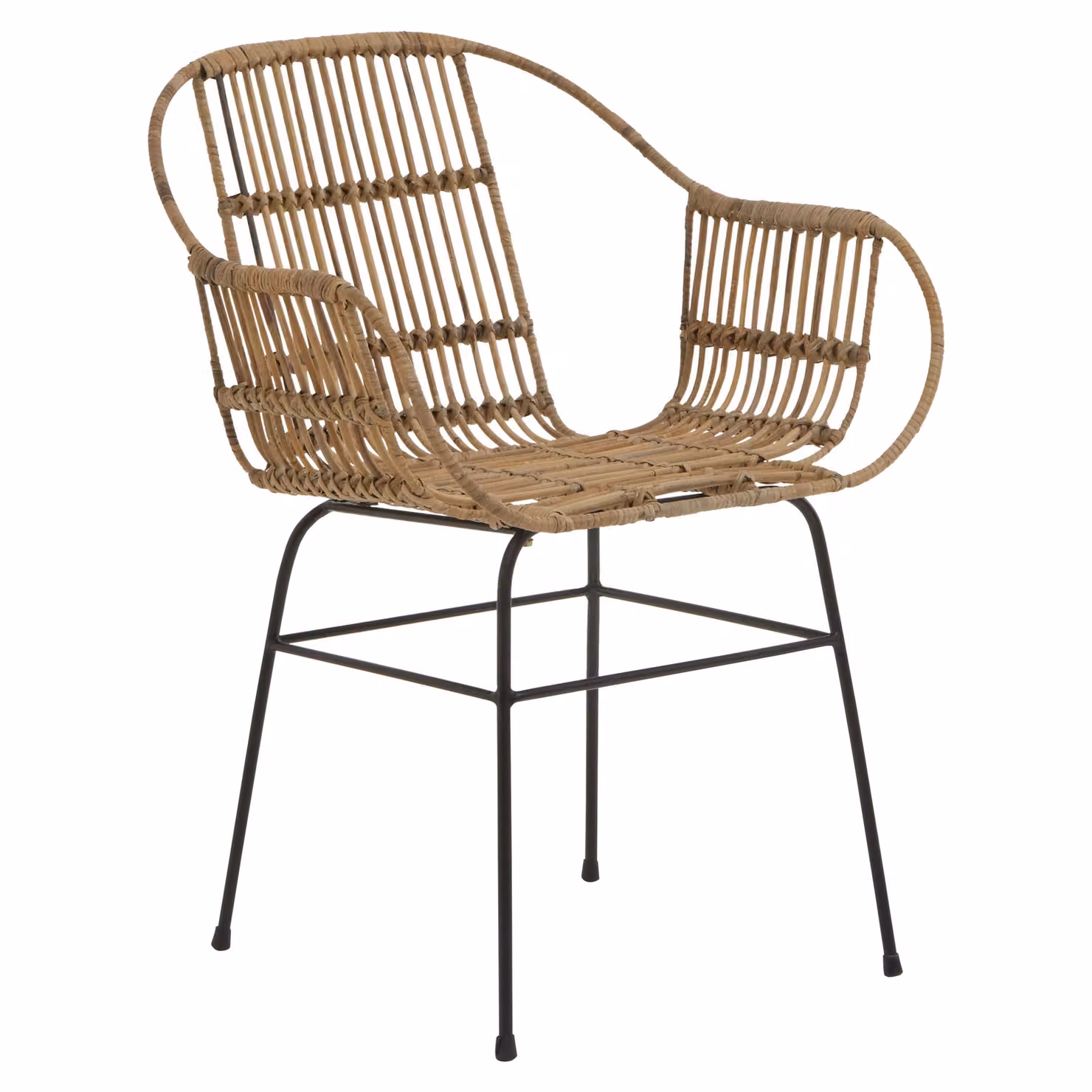 Orsina Brown Natural Rattan Dining Chair with Black Metal Legs – 2