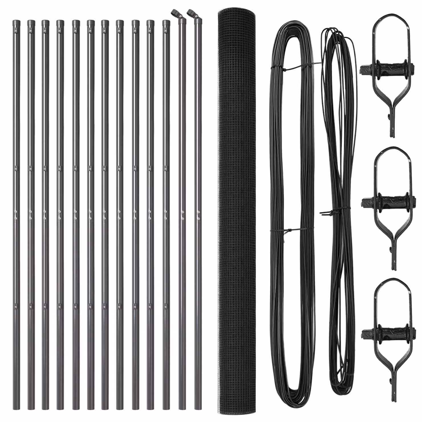 Berkfield Home Grey Powder-Coated Steel Welded Wire Fence with 13 Round In-Ground Posts, W: 25 m, H: 1.5 m – 3