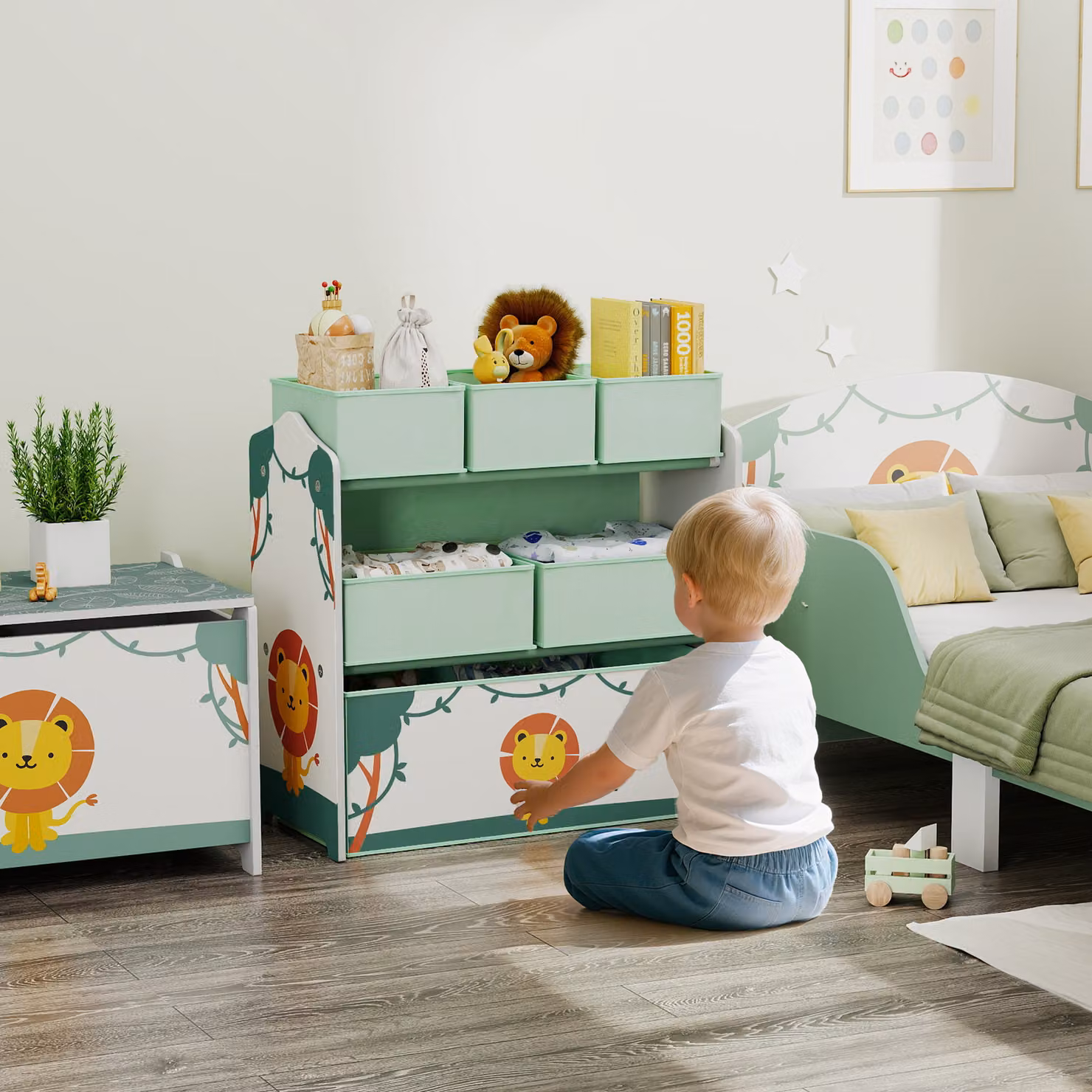 AIYAPLAY 3-Tier Kids Toy Storage Organiser with 6 Removable Boxes, Green – 2