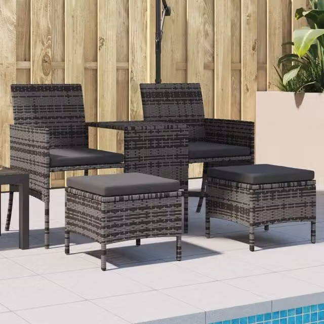 Berkfield Home Grey Poly Rattan 2-Seater Garden Sofa Set with Coffee Table and Matching Ottomans