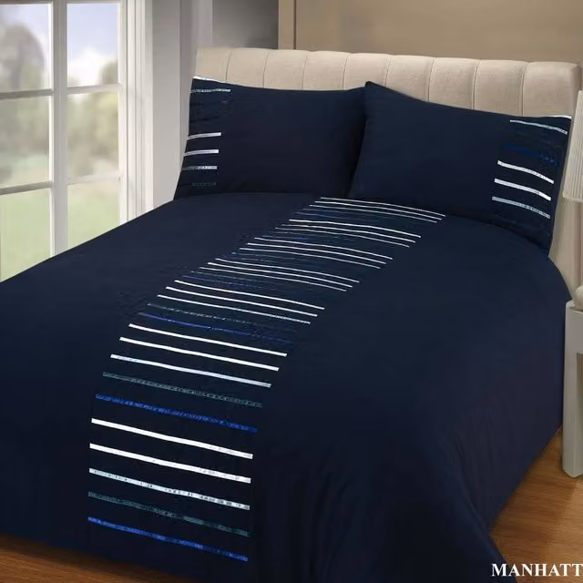 Rapport Home Manhattan Striped Polyester Duvet Set and Pillowcase in Blue, W: 180 cm, L: 200 cm