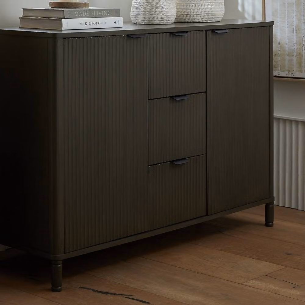 Lemon Pavilion Furniture and Decor Reed Collection 3 Drawer 2 Door Sideboard Cabinet in Brown, W115 x D40 x H80 cm – 5