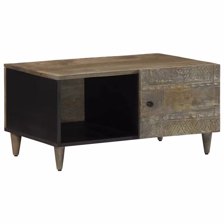 Berkfield Home Beautiful Coffee Table in Light Grey Solid Mango Wood, W: 80 cm, D: 50 cm, H: 40 cm