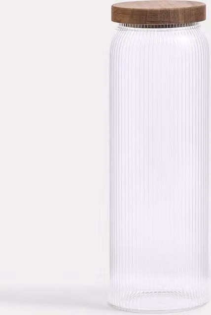 M&S Extra Large Ribbed Glass Storage Jar with Wood Lid in Transparent Striped Design