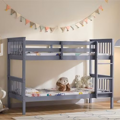 Vida Designs Milan Single Bunk Bed Frame in Grey Solid Pine Wood, W/D/H: 90 x 190 x 143.99 cm – 1