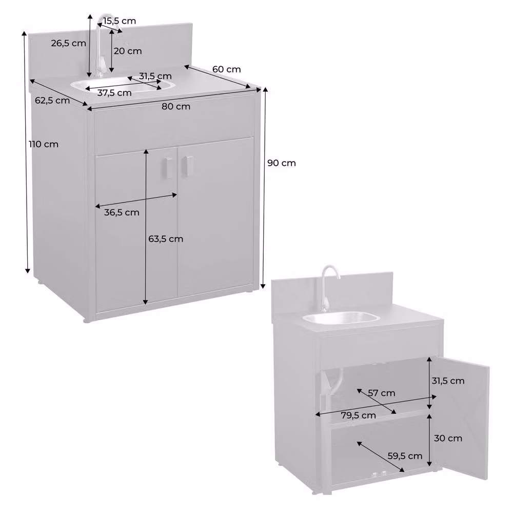 sweeek Outdoor Kitchen Sink Module with 2 Doors in Black Stainless Steel, W/D/H: 80 x 62.5 x 110 cm – 3