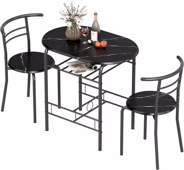 HOMCOM Breakfast Bar Table and Stools Set with Serving Tiers in Black – 1