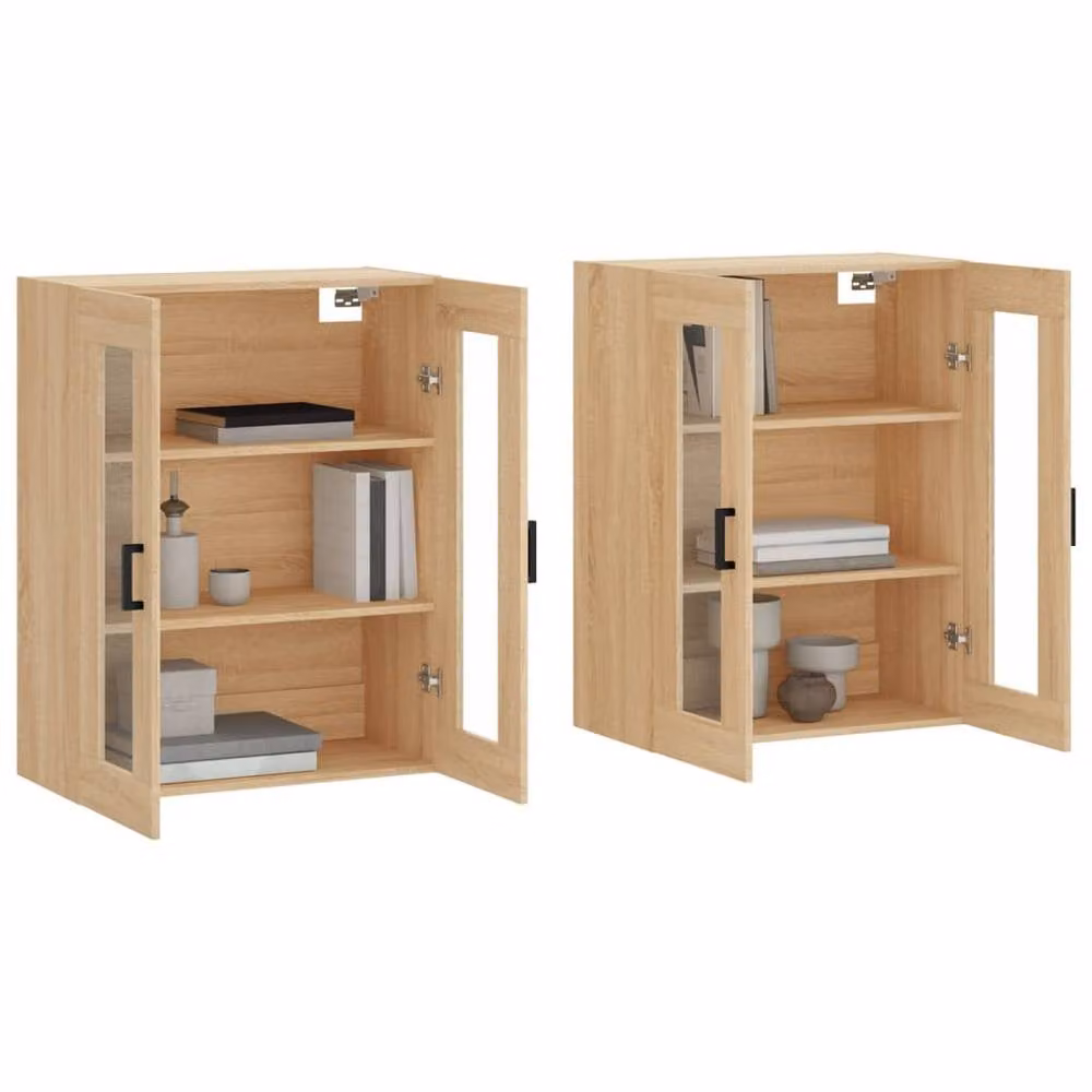 Berkfield Home Set of 2 Wall Mounted Cabinets in Sonoma Oak with Glass Doors – 2
