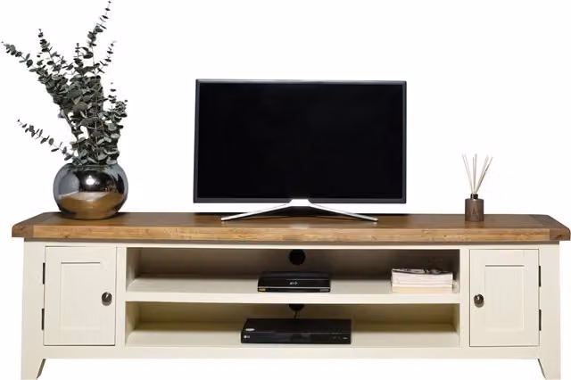 Elm Home And Garden Large Wide Screen TV Media Unit in White Lacquered Oak