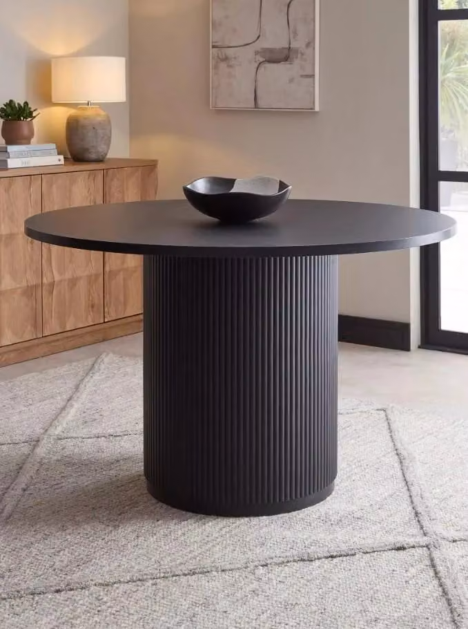 Carina Black Round Dining Table with Matt MDF Laminate Finish, Diameter: 120 cm, Height: 75.3 cm