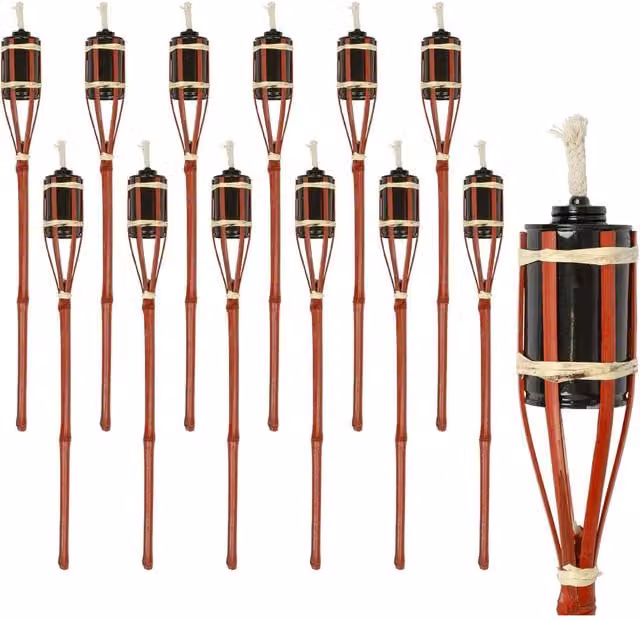 Harbour Housewares Red Bamboo Garden Fire Torches with Ground Spike, Pack of 12, Height: 60 cm