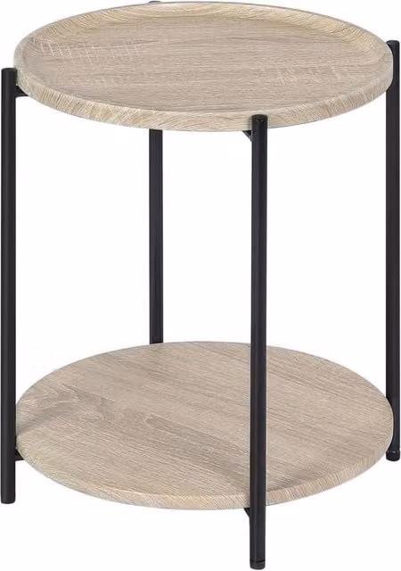 NESTLUNE 2-Tier Round Sofa Side Table in Beige