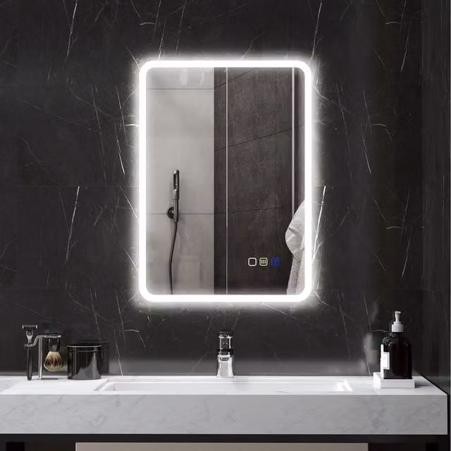 HOMCOM Bluetooth Wall Mounted Bathroom Mirror with LED Lights, Silver