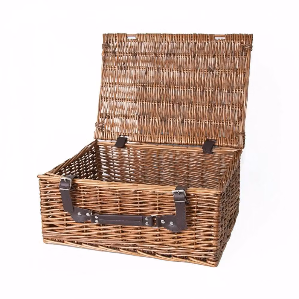 FLAVORA Brown Traditional Wicker Picnic Hamper Storage Basket with Open Weave Rattan Design, W: 50 cm, D: 50 cm, H: 50 cm – 2