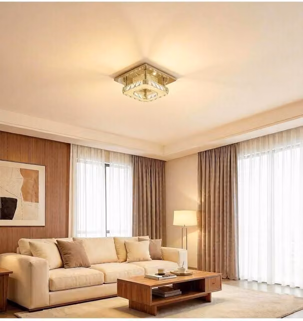 Garden Sanctuary Modern Small Crystal LED Ceiling Light in Silver and Chrome for Hallways – 1