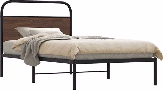 Berkfield Home Single Bed Frame in Brown Oak, W/D/H: 90 x 190 cm