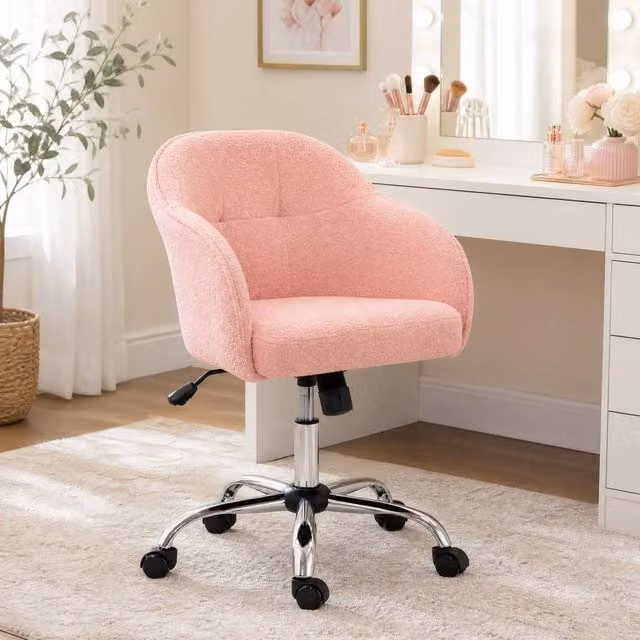 STILVORA Pink Fabric Task Chair with Adjustable Height, 360 Degree Swivel and Armrests, W/D/H: 56 x 61 x 120 cm