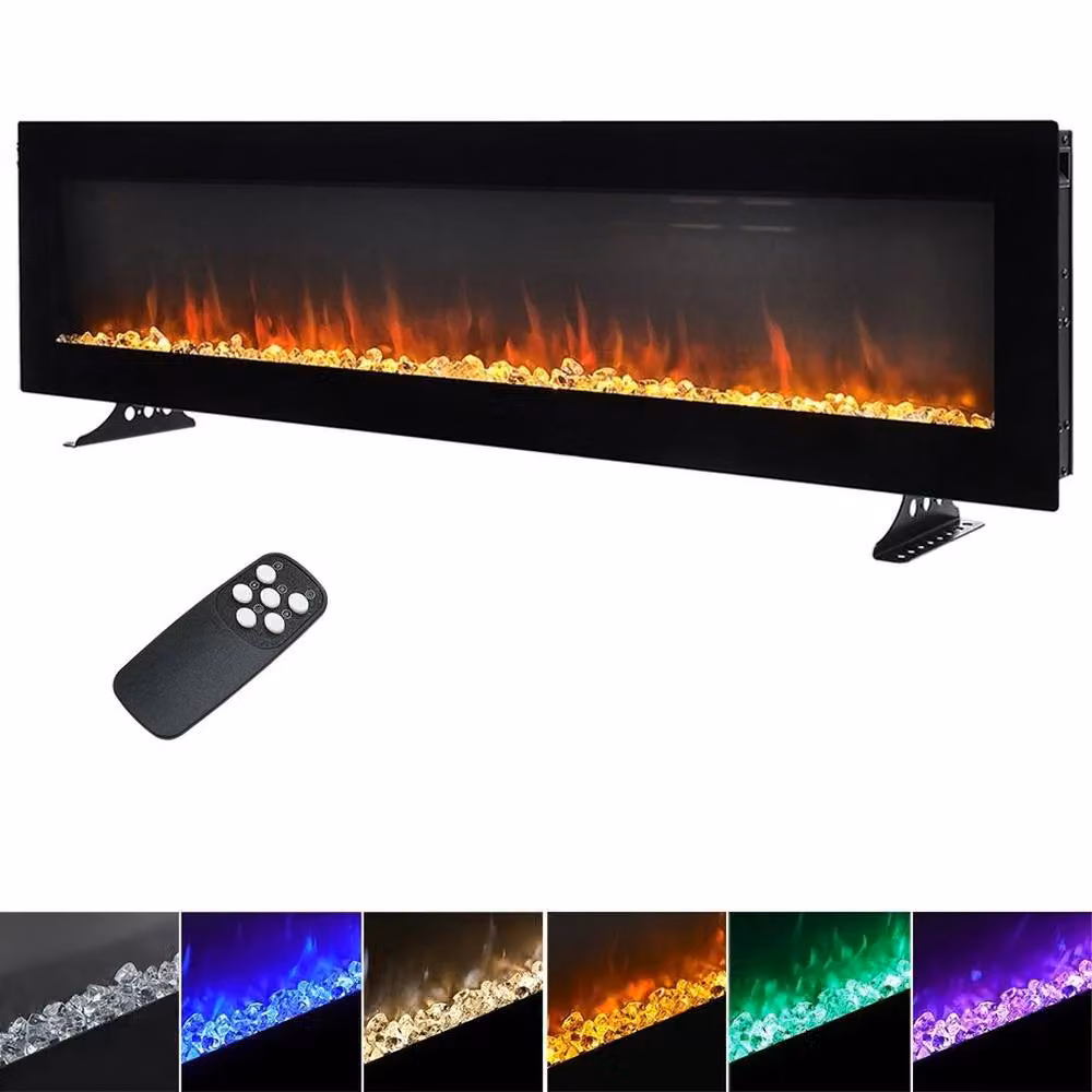 FORGEVIO 50 inch Black Glass Electric Fire Media Wall Fireplace – 3