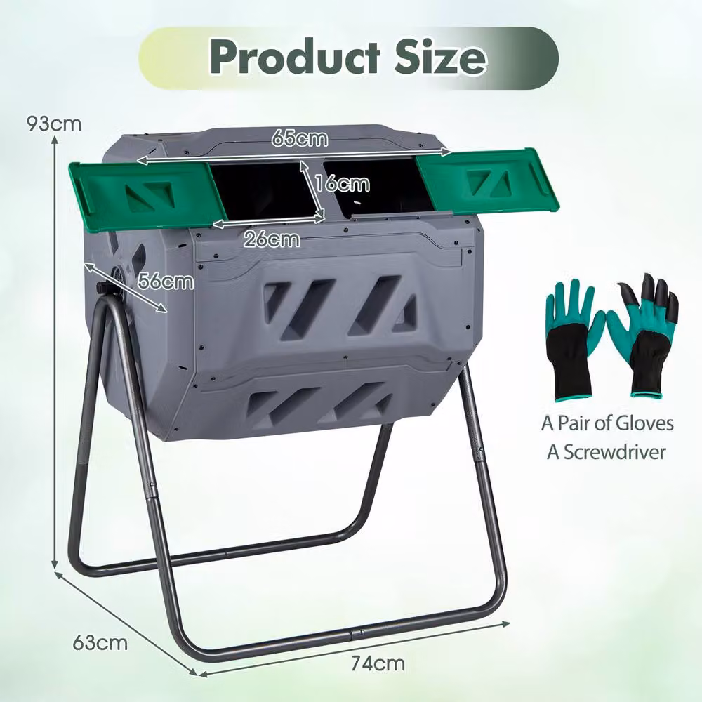 Costway Dual Chamber Compost Tumbler 160L High Volume Compost Bin in Grey and Multicolour – 2