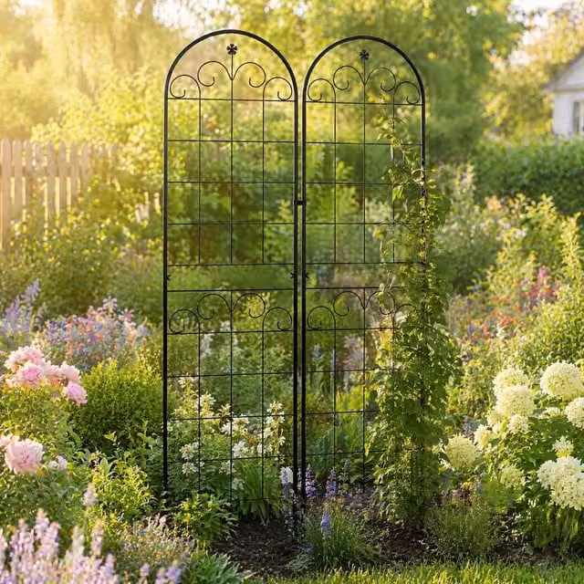 STILVORA Set of 2 Black Powder-Coated Steel Garden Trellis Support Panels, H 180 cm x W 50 cm – 1