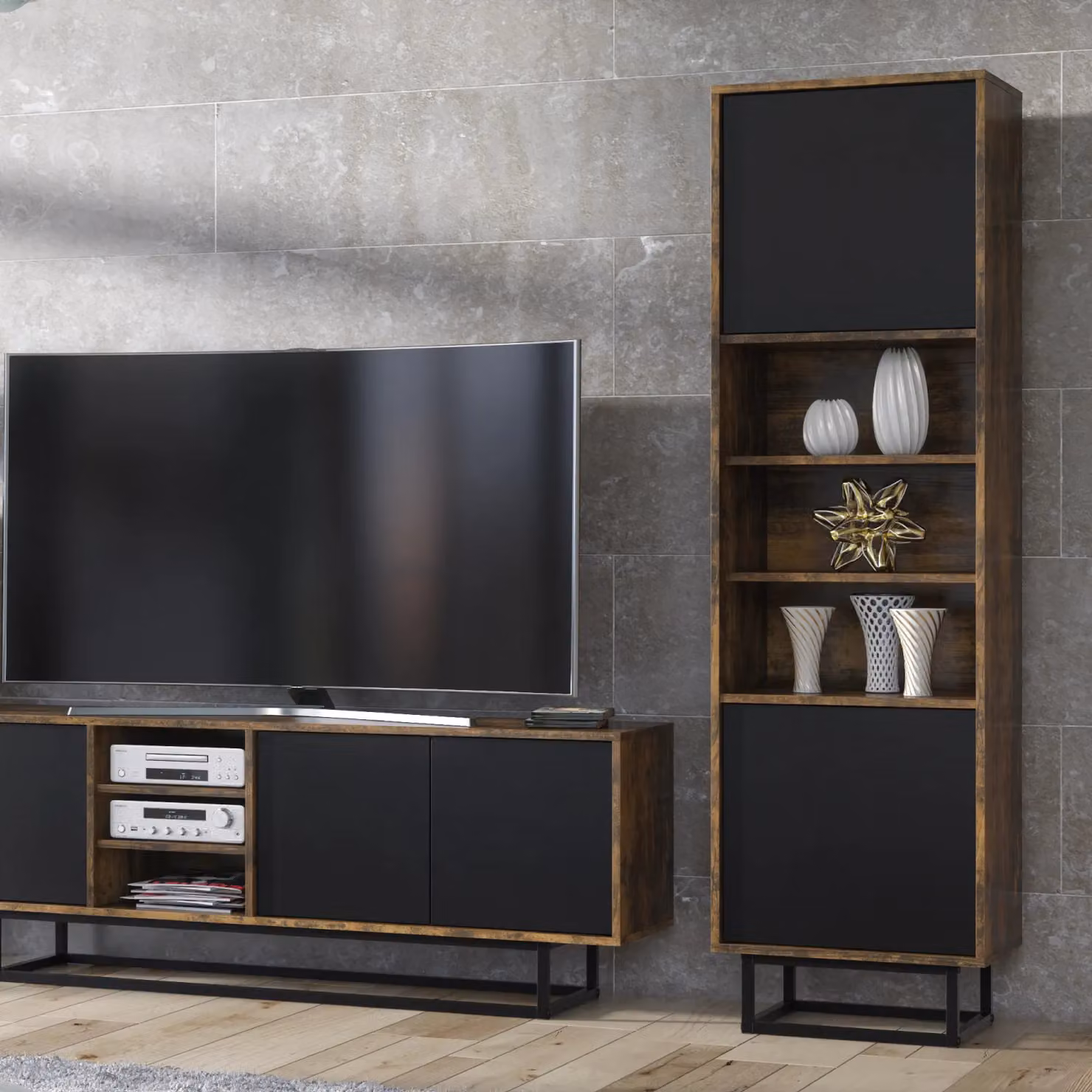 Mex Furniture LTD Industrial Loft Display Cabinet in Dark Brown, Height: 175 cm – 3