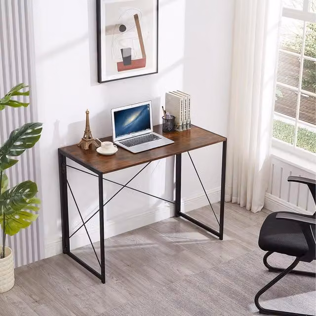 House Of Home Multifunction Folding Computer Desk in Brown MDF and Metal