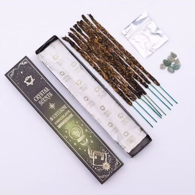 KDMD Aventurine Crystal and Chocolate Smudge Incense Set in Brown and Green – 1