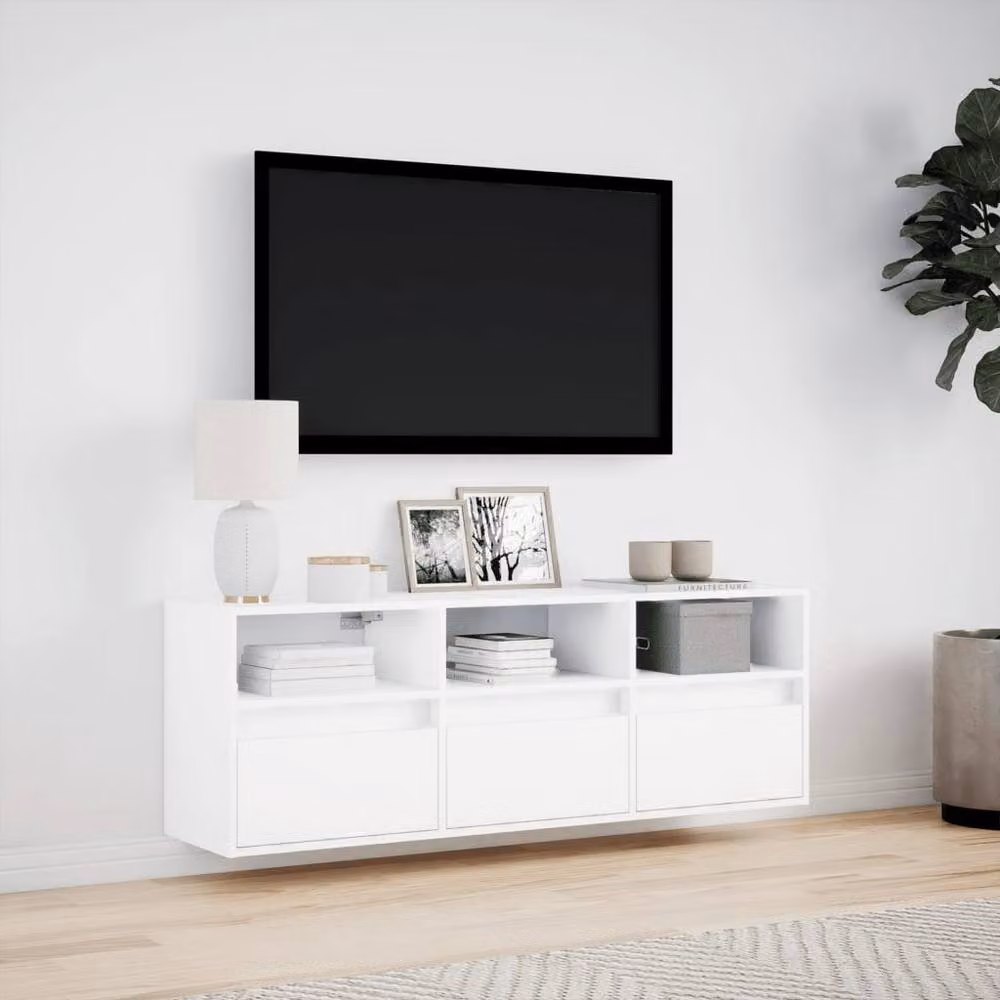 Berkfield Home Modern Glossy White TV Wall Cabinet with LED Lights W/D/H: 130 x 31 x 45 cm – 2