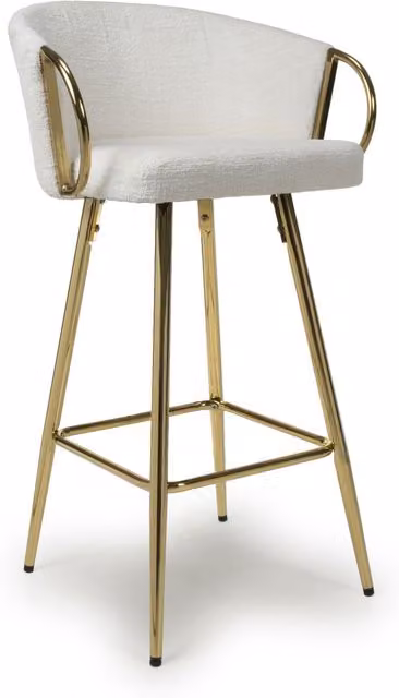 Shankar Bouclé Armchair with Gold Metal Legs in Beige, White and Gold