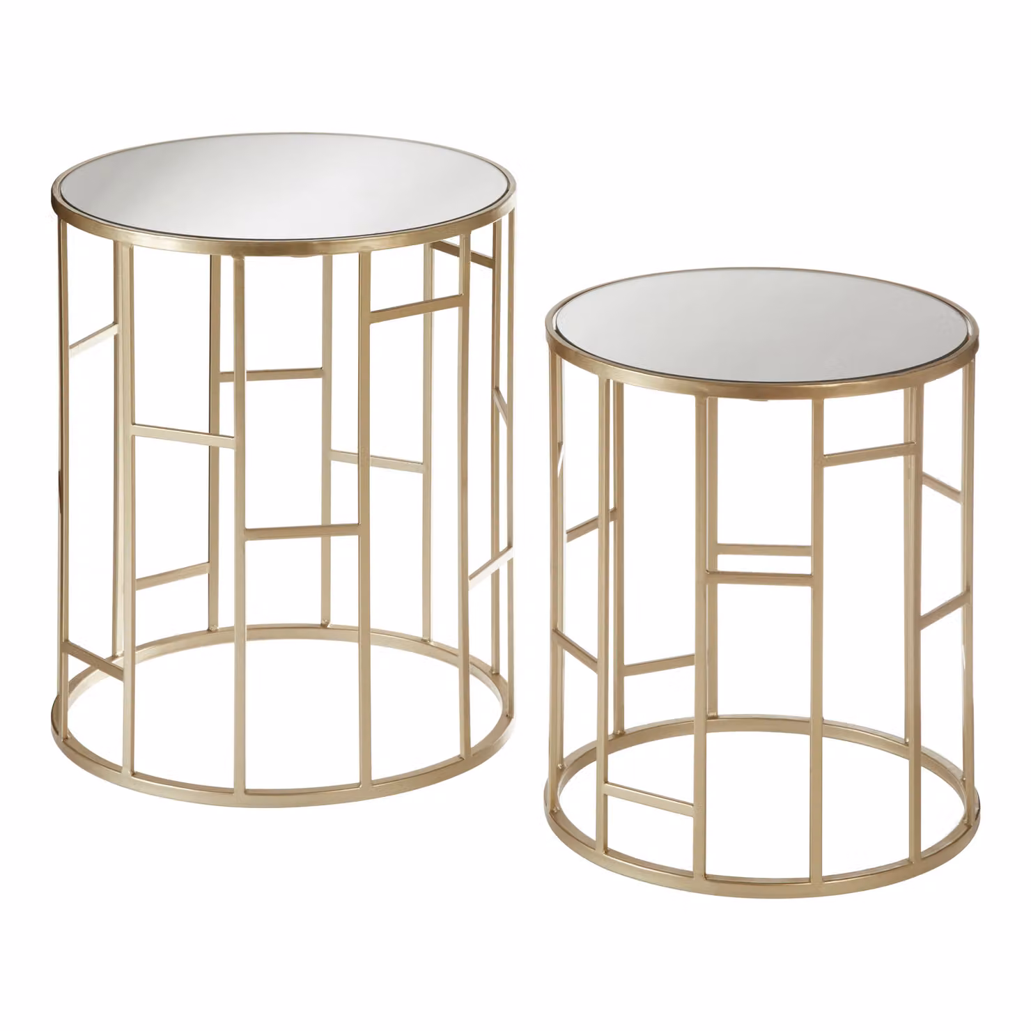 Orsina Set of 2 Gold Geometric Side Tables with Mirrored Glass Tops – 2