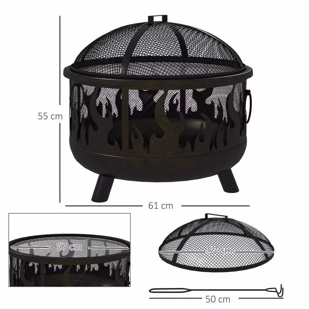 Kelvenix 2-in-1 Outdoor Fire Pit and Wood BBQ Garden Cooker in Black – 2