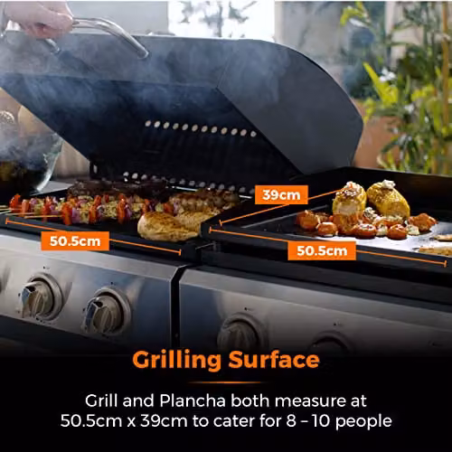 Tower Goucho 6 Burner Gas BBQ and Plancha with Precision Heat Thermometer and Waterproof Cover, Black, T978544 – 4